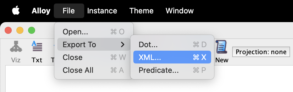 Alloy XML-Export Screenshot